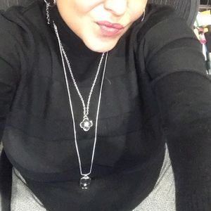 Double-Strand with Leather Inlay Pendants